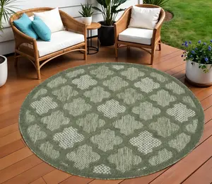 HomeRoots 572803 8 ft. Green Geometric Indoor & Outdoor Round Area Rug