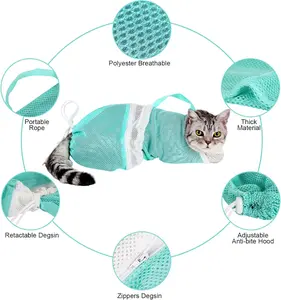 Breathable Cat Bath Bag, Anti-Scratch Anti-Bite Cat Restraint Bag, Adjustable Pet Grooming Mesh Bag, Durable Cat Washing Bag for Nail Trimming Shower Injection Pet Care Supplies outdoorfun bathing bag
