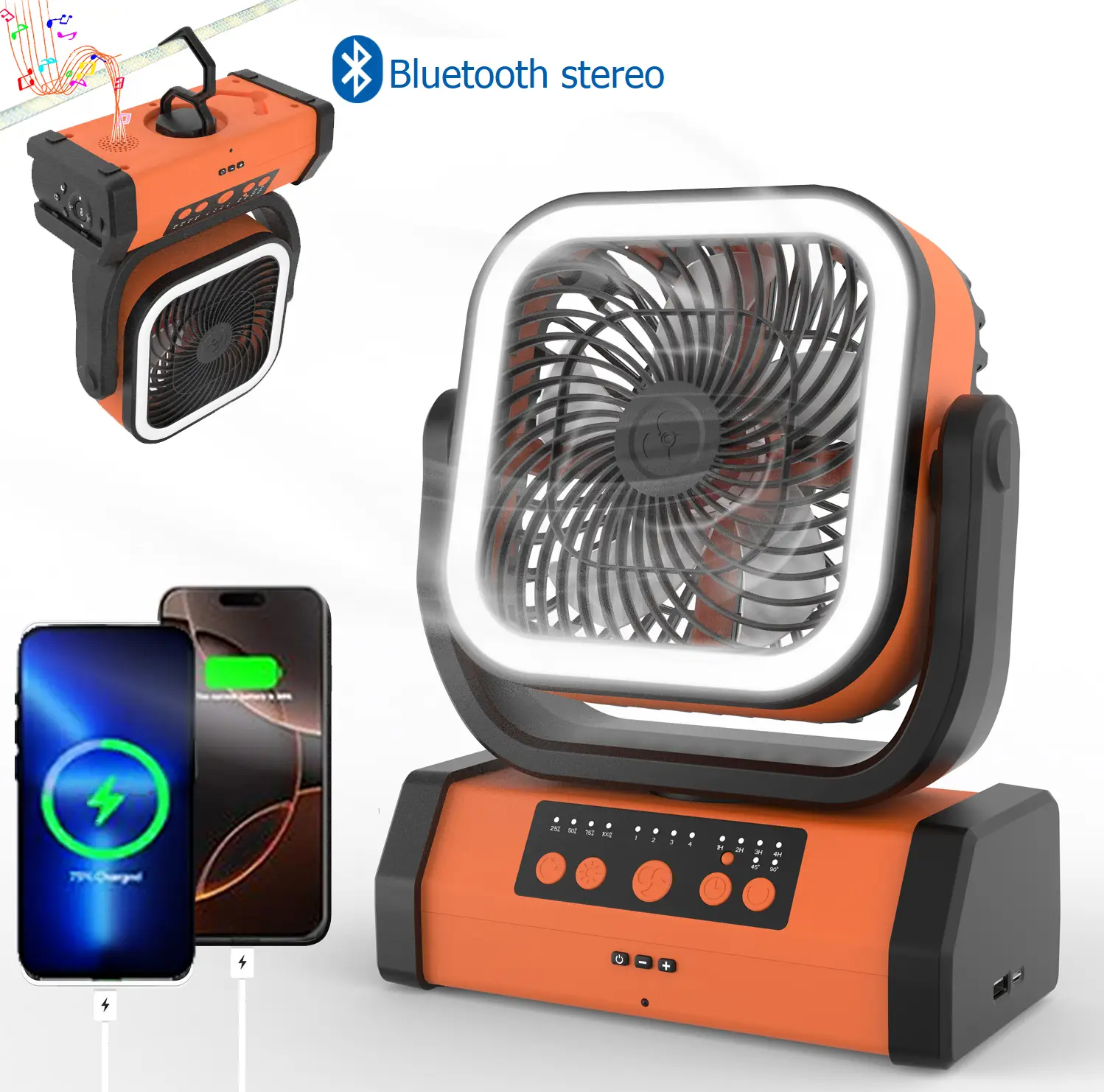 3-in-1 Camping Fan - Portable Rechargeable 30000mAh Battery Operated with Light & Remote, Bluetooth Speaker, USB-C, Quiet Oscillating Tent Fan for Out