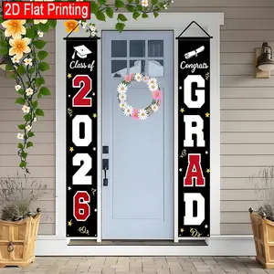 2026 Graduation Season Party Porch Banner, Yard Sign Banner, Black, White, and Red Theme Pattern Design, Made of Polyester Material, Suitable for Graduation Season Party Decoration, Large Party Supplies and Gift Entrances, Room and Garden Wall Decoration