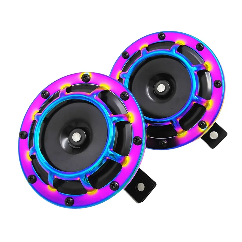 12V 125mm Compact Lightweight Waterproof RGB Basin-Type Electric Horn for Cars, Scooters, Motorcycles - RGB Magic Color Design, Solid Structure, Loud Sound, Easy Installation, Dustproof, Driving Safety Support, Rgb Light, Colorful
