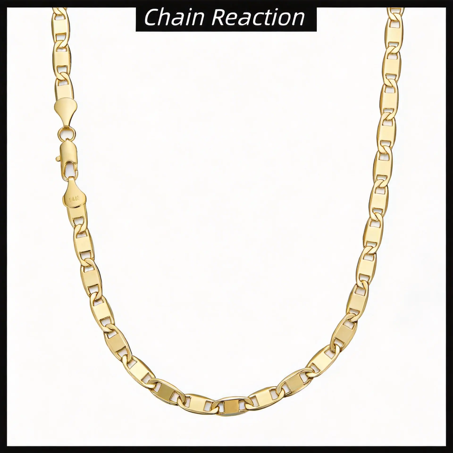 14k Gold Plated Flat Oval Link Chain Necklace for Men and Women 