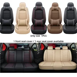 Universal Car Seat Covers PU Leather Front Seats, Rear Detachable Long Chair Seat Cover, Fashion Mesh Design, Suitable for Sedans Suv, Car Seat Protectors