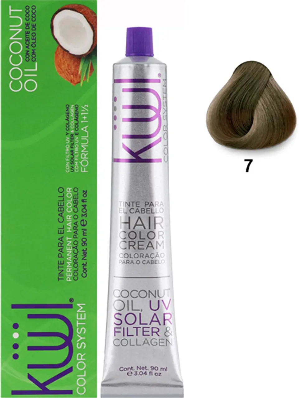 KUUL Ammonia-Free Permanent Cream Hair Dye - 7 Rubio Shade, 3.04 fl oz Tube with Storage, 24-Month Shelf Life, Color-Protective Formula for Hair Coloring, Haircare Product, Color-Tinting Permanent Color