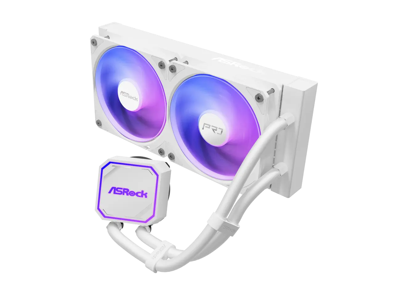 ASRock AIO 240 Pro ARGB White 27mm radiator, ARGB waterblock, ARGB Hub-lighting fan, white version