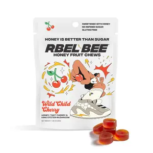 RBEL Bee Wild Child Cherry Honey Fruit Chews - 2 Oz Sour Cherry & Blue Oyster Mushroom Snack - Sweetened with Honey, No Refined Sugar, Gluten Free