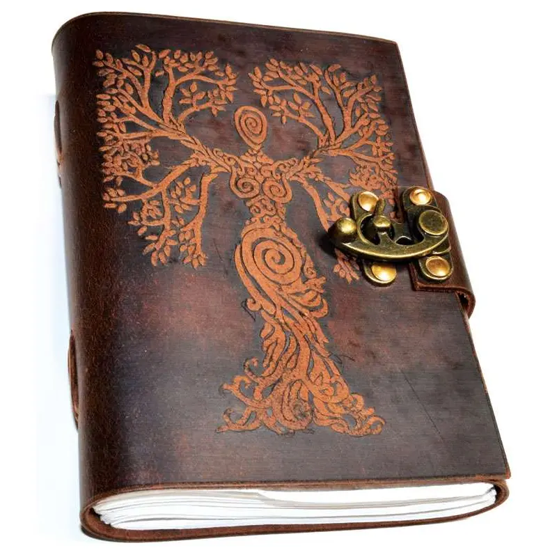 Tree Woman Leather Journal with Latch — Goddess Blank Book