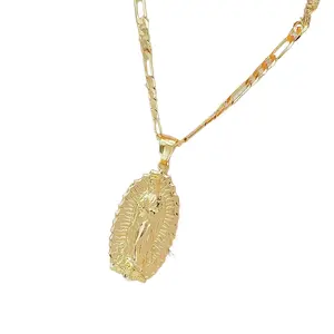 14K Gold Jesus Pendant Necklace with Colorful Cubic Zirconia, Gold Chain, Unisex Accessory