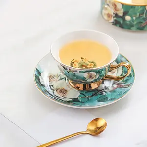 Elegant Ceramic Cup and Saucer Set, BPA-Free Tea Cups for Afternoon Tea, Luxury Home Decor Gift, No Wooden Materials Included, Ceramic Matcha Set