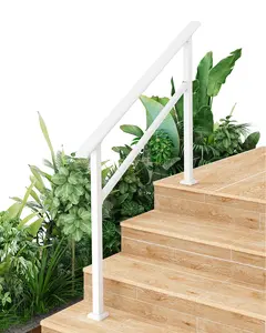 GARVEE Handrails for Outdoor Steps, 4 Step - Aluminum & Wrought Iron Stair Railing for 1 to 5 Steps, Adjustable Handrailing Kit, Hand Rails for Decks, Porches, and Concrete Steps, White, 1 Pack