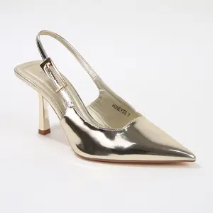 BERNESS Women's Pointed Honey Glossy Slingback Heels, Formal Elegant Footwear with Gold Buckle Detail Shoe