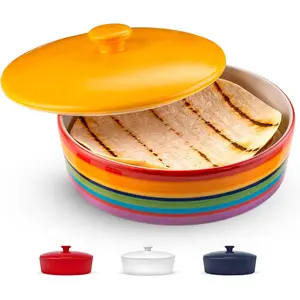 Tortilla Warmer, by Kook, Tortilla Holder, Taco Bar, Ceramic Hand-Painted with Lid, Authentic, Microwavable Storage Container, Dishwasher Safe, 8.5 Inch, Rainbow Feista Kitchen Utensils