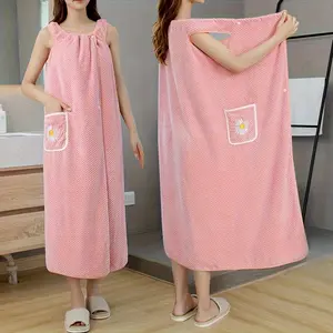 Plus Size Coral Fleece Wearable Bath Towel Robe - Non-Shedding Fading Resistant Hooded Shower Wrap, Super Absorbent Quick Dry Soft Plush Bathrobe for Women Men Adult, Cozy Loungewear Spa Home Essentials