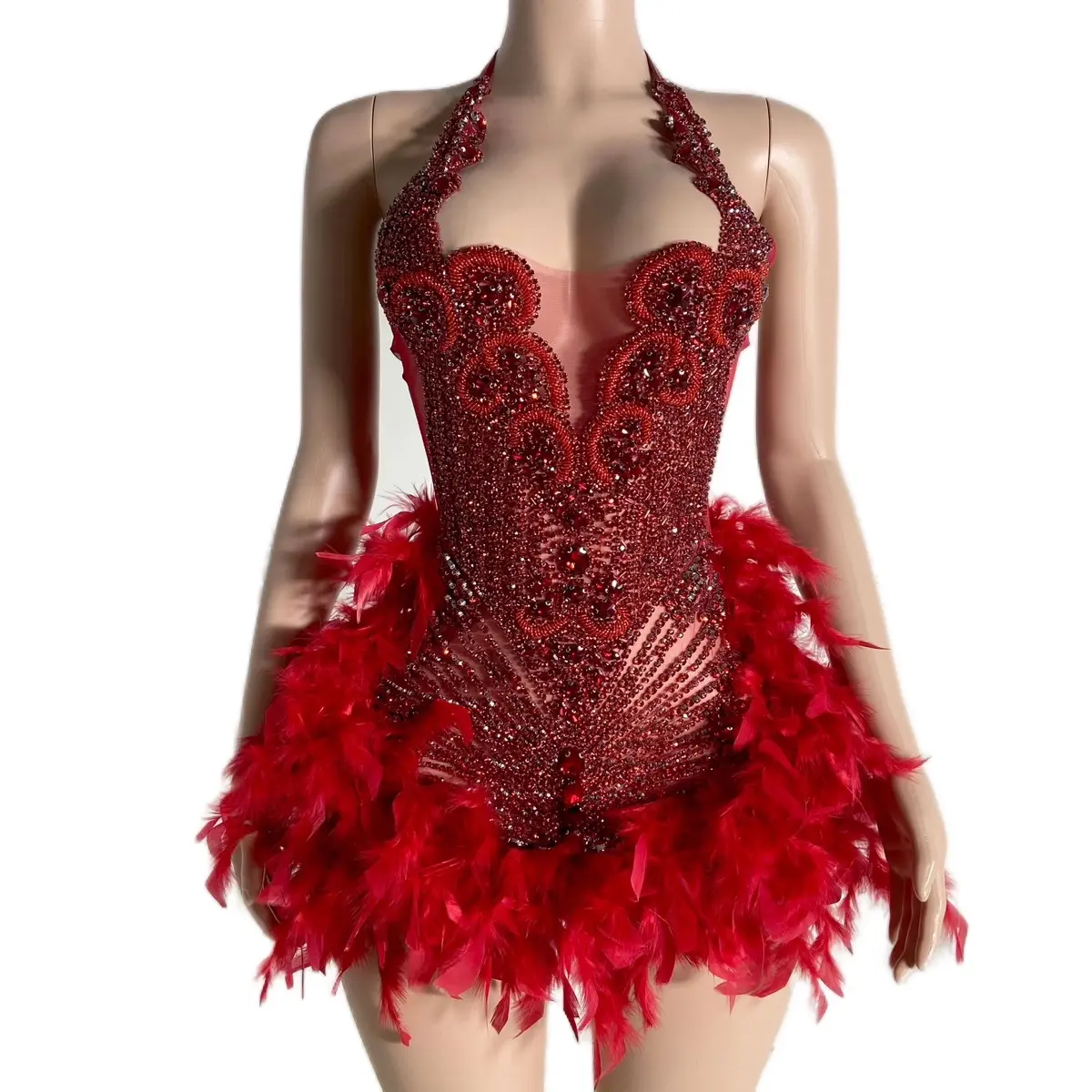 Feather Diamond Sexy Grows Mini Dress Rhinestone Luxury Dresses red  minidress party maxi - TikTok Shop