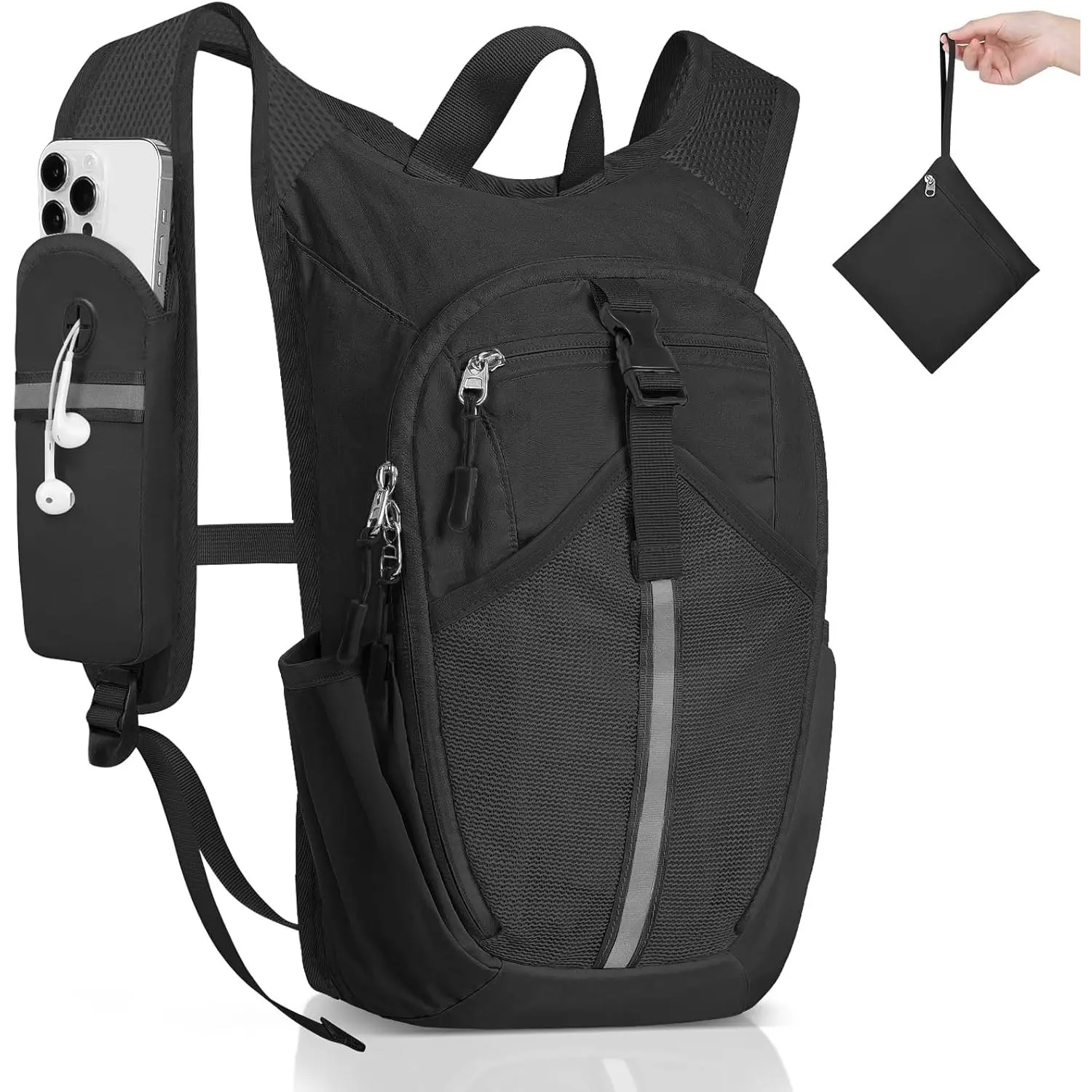 Small Hiking Backpack 10L - Lightweight Packable Foldable Backpack for Travel Camping Outdoor Commute, Compact Rucksack for Women Men(Black)