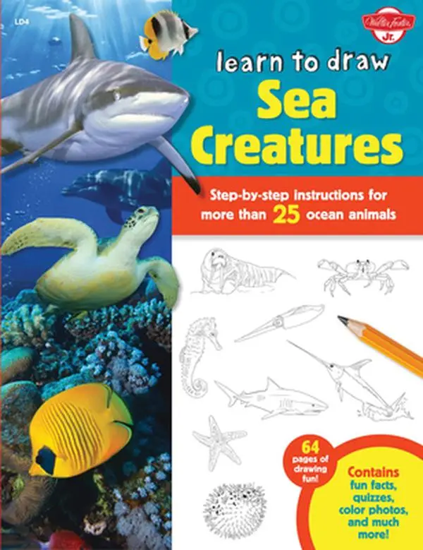 Used Robbin Cuddy Paperback Drawing Guide for Young Artists - 25 Ocean Animals, Step-by-Step Instructions, 64 Pages, Fun Facts, Quizzes, Color Phrases, Well-Rounded Drawing Experience, 0.74 lbs (English, School & Educational Supplies)