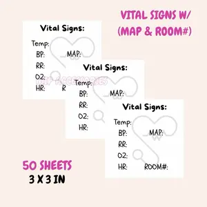 Vital Signs w/ MAP(Mean Arterial Pressure) & Room Number 50 sheets 3x3 inches size for Student & Nurse Buy 2 and Get 1 Scrunchie for FREE christmas craft