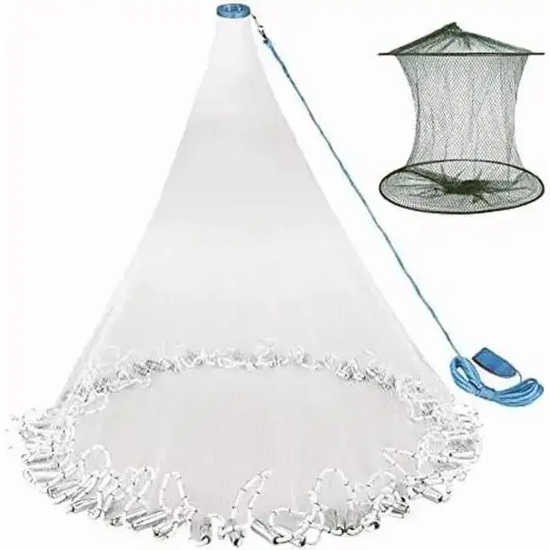 Heavy Duty Outdoor Fishing Net with Zinc Sinkers, 3/8 in Mesh, 3-10 Ft Radius, Durability & Reliability, Effective Water Coverage, Freshwater & Saltwater Fishing Shrimp Cage Bait Trap, Heavy Duty Sinkers, Zinc Sinker
