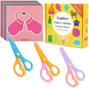 Safety Scissors For Toddler, Kids, Children - Plastic, Dual-Color Preschool Training Scissors(3 Pack), Paper Cutting(96 Pcs) Set For Paper Craft Supplies