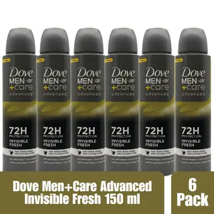 Dove Men+Care Advanced Invisible Fresh Antiperspirant Spray, 72H Odor & Sweat Protection, Anti-White Marks & Anti-Yellow Stains, 150ml (Pack of 6)