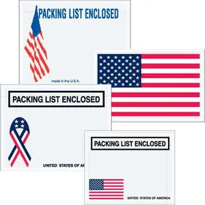 Tape Logic  5 .5 x 10 in. 2 Mil Poly Red, White & Blue U.S.A. Flag Packing List Enclosed Envelopes