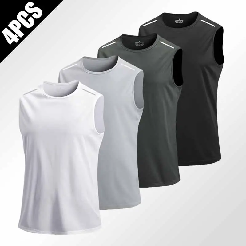 4-pack men's breathable, moisture-wicking, quick-drying water vests, regular fit, pure color, short-sleeved sports tops for summer
