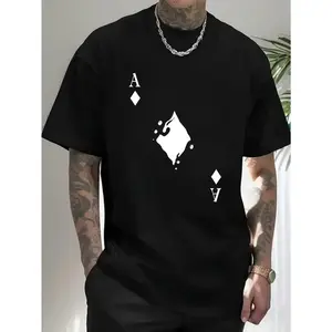 Men's cotton crew neck t-shirt with bold Ace of Spades graphic print, regular fit stretch knit fabric, white casual short sleeve top, suitable for all seasons, summer wear, casual style, machine washable, str