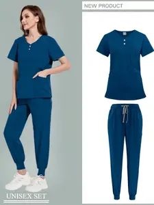 Hand Brushing Clothes, Nurse Workwear, Work Clothes, Men's and Women's Suits, V-neck Elastic Quick-drying Hand Washing Uniform Sea Blue