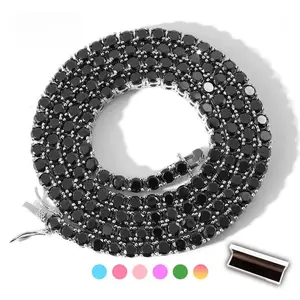 [ICE HUE]18K Gold Vacuum Plated Copper with 5A+ Sri Lanka Colorful Zircon 4mm Tennis Necklace Miami Italy Mexico & Micro Inspired for Women & Men Luxury Jewelry,Daily Wear,Casual Fashion,Gift Idea,Chicano,Classic,Hip Hop,Simple,Sporty Style