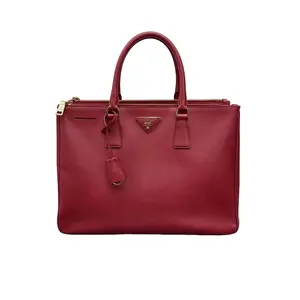Pre-owned PRADA Leather Tote Bags Galleria Medium Top Handle Bag in Red Saffiano Calfskin with Gold Tone Hardware