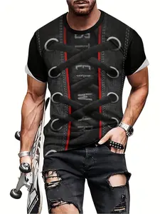 2025 Father's Day & Easter Gift Men's 3D Printed T-Shirt Futuristic Gear & Wrench Pattern Round Neck Crewneck Short Sleeve Top Streetwear Tropical Style Love Tshirt Shortsleeve Casual Black