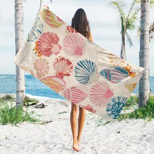 Fresh Shell Print Beach Vacation Bath Towel - Quick Absorption, Fast Drying, Absorbent Drying Towel, Travel Portable Beach Towel, Travel Sandproof Large Shawl, Suitable for Sports, Swimming, Pool Activities, Yoga Beach Towel, Coastal Shell Towel