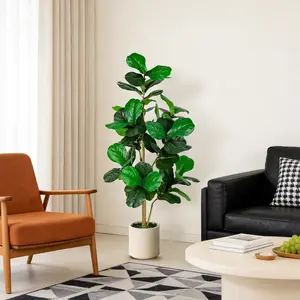 Vivatrees Fiddle Leaf Fig Artificial Tree 5FT/6FT with White Planter Pot, Faux Floor Plant, Indoor & Outdoor Fake Plants Indoor Tall Plant Realistic Shape for Home Office Decor