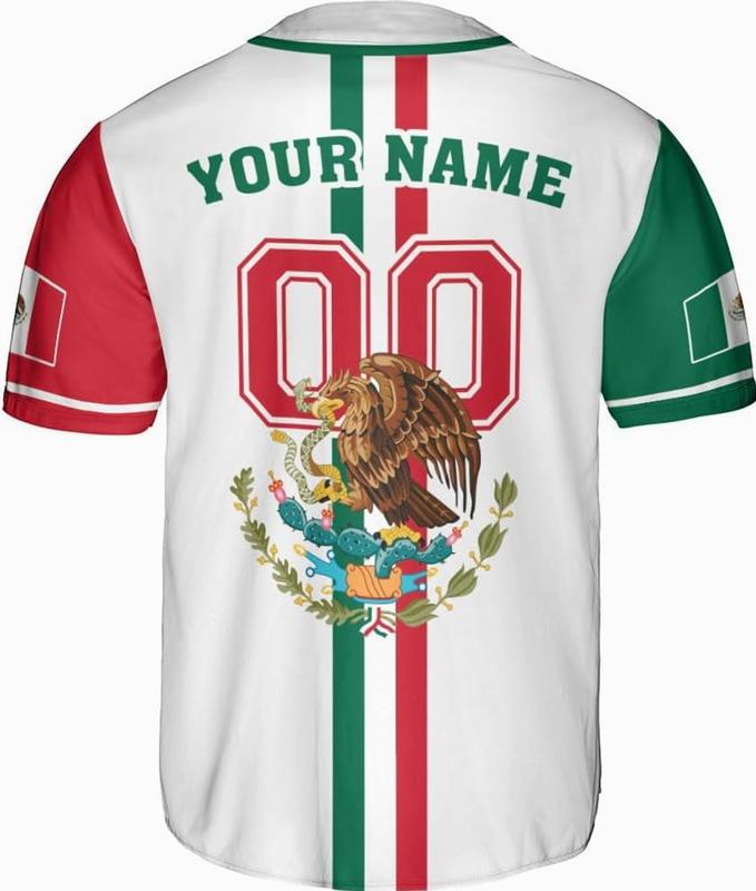 Mostprints Custom Mexico Baseball Jerseys Mexican Eagle & Flag Shirt for Teams, Mexico Shirts for Men & Women Size S-5XL (3XL)