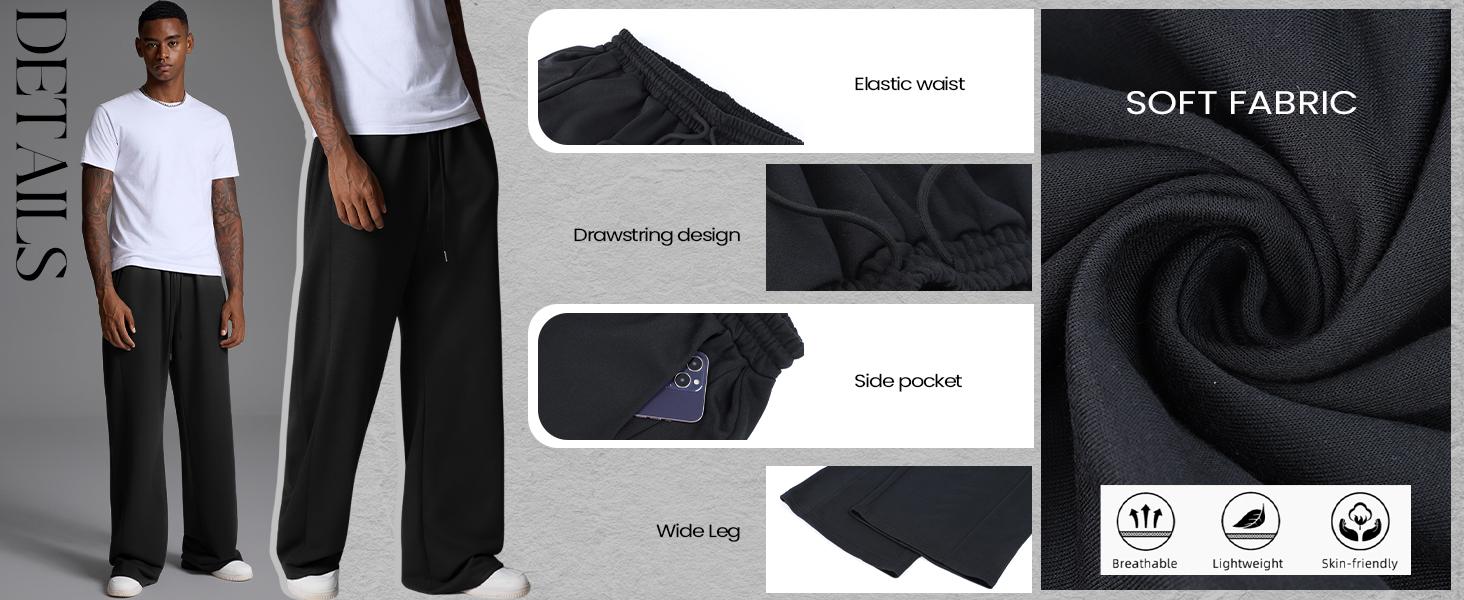 Gihuo Men's Baggy Sweatpants Casual Drawstring Waist Wide Leg Athletic Lounge Sweat Pants with Pockets Cotton Menswear Comfy Loose Suit Trouser Gihuo Men's Baggy Sweatpants Casual Drawstring Waist Wide Leg Athletic Lounge Sweat Pants with Pockets Cotton Menswear Comfy Loose Suit Trouser