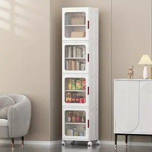 11 One Stackable Storage Box with Wheels, Plastic Foldable Storage Box, Foldable Room Clothes Organizer and Storage, Book Storage Container, for Organizing (4-Pack) Baskets, Boxes and Containers