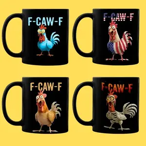 F-CAW-F Funny Chicken Mug 11oz & 15oz, Patriotic Rooster Coffee Cup, Sarcastic USA Flag Chicken Mug, Hilarious Gift Idea for Coffee Lovers
