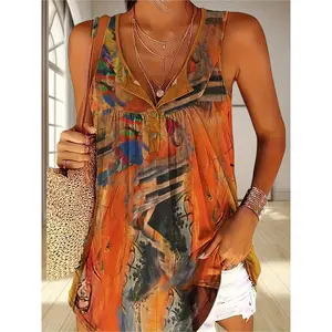 Plus Size Women's Fashionable Casual Summer Comfortable Printed V-neck Vest