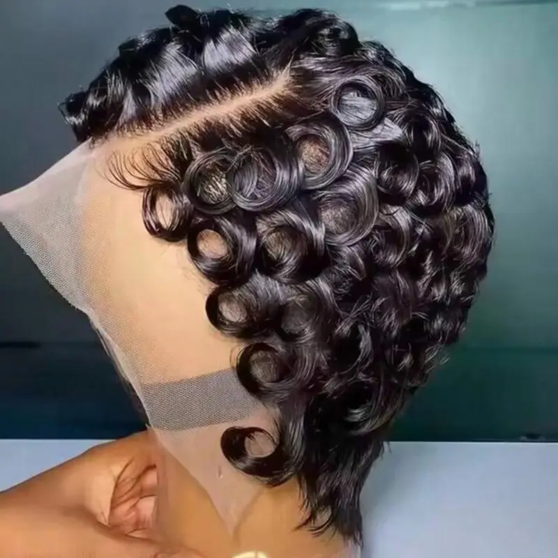 Short Layered Curly Deep Wave Pixie Cut Human Hair Wig, 13x4 HD Lace Frontal Glueless Pre-Plucked Lace Front Wig