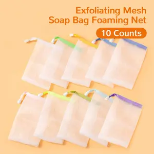Hot Selling|10 Counts Exfoliating Mesh Soap Bag, Large  Foaming Net On Face, Drawstring Holder Bags for Luxurious Bath & Shower Experience,   Hanging Personal , Random Color