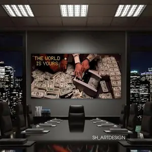 Painting The World Is Yours,Scarface,Al Pacino Scarface Art,Epic Scene Dollar Scarface,Premium Canva,Wall Decor,Motivation,Office Home Decor