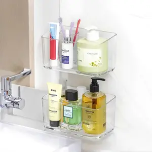 2 Pack Clear Shower Shelf, Adhesive Bathroom Shower Shelves, Wall Mounted Bathroom Shower Organizer, No Drill Shower Shelves with Self Adhesive Tape, Transparent