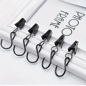 10pcs Black Metal Mini S-Shaped Hooks with Clips - Durable & Versatile for Hanging Curtains, Photos, Party Lights - Ideal for Home & Bathroom Decor, Shower Curtain Hooks