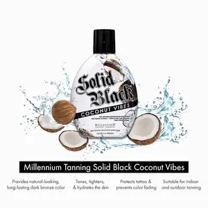 Millennium Tanning Solid Black Coconut Vibes Tanning Lotion 13.5 fl oz Ultra-Dark Bronzing with Coconut Infusion for Face & Body Application
