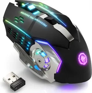 Gaming    RGB Rechargeable 2.4G USB Cordless Computer Mice with 7 Color Backlit, 6 Buttons & Silent Click for Laptop, iPad,  OS, PC, Windows -Black