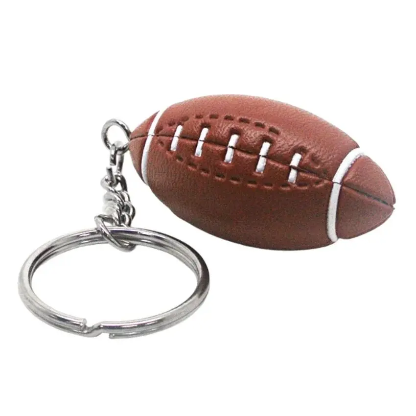 Football Keychain - Brown Leather-Look Mini Football Keychain with Silver Ring for Sports Fans