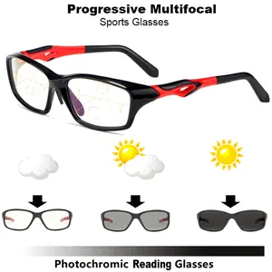 [Photochromic Reading Glasses Men] 150 Multifocal Progressive Reading Glasses - Anti Blue Light TR90 Full Frame Sports Photochromic Reading Glasses Men - Ultralight Near and Far Glasses