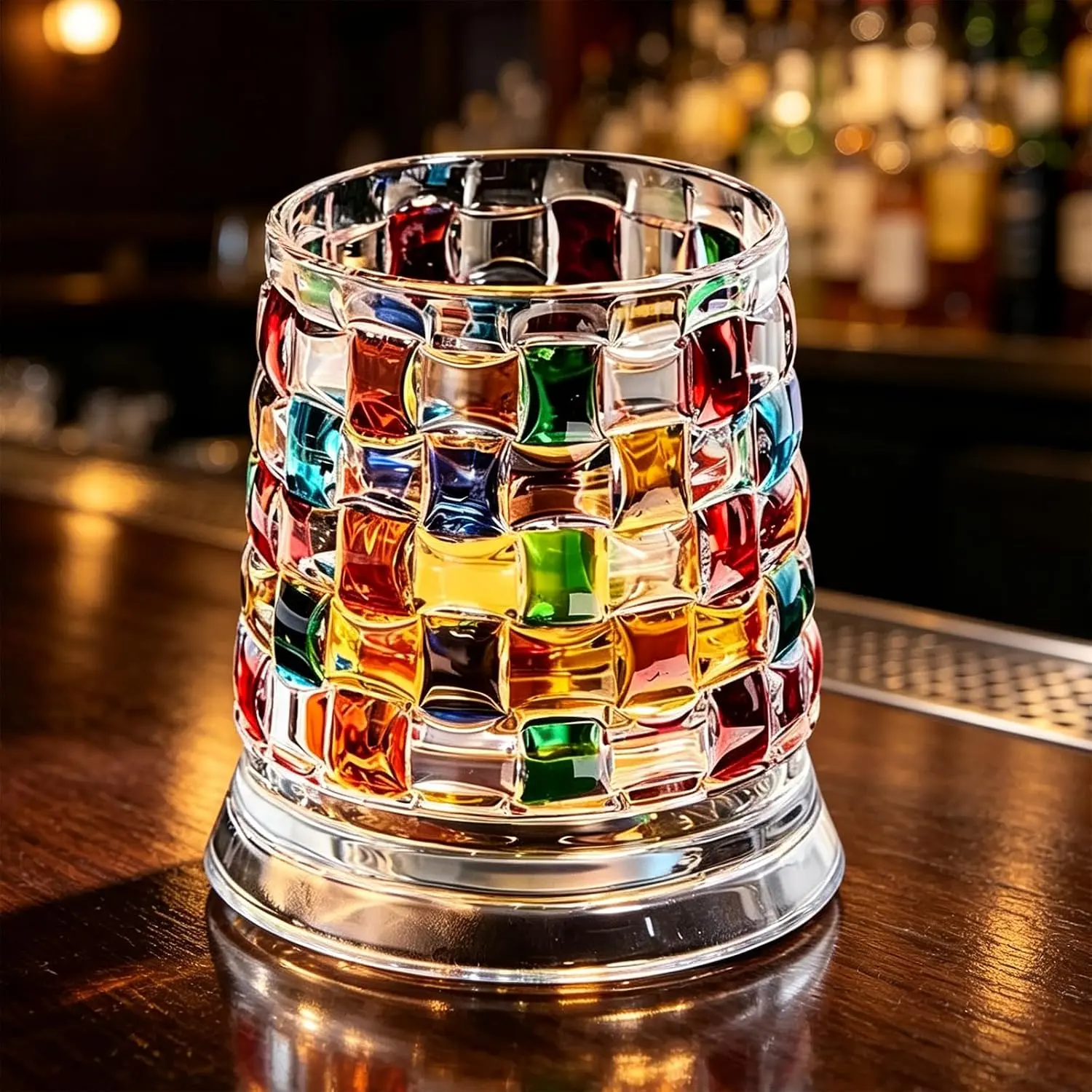 Unique Hand Drawn Pattern Rotatable Glass Tumbler, Silent Smooth Spinning Painted Art Cup for Cocktails Bourbon Juice, Aesthetic Desktop Ornament for Housewarming Birthday & Men’s Gift