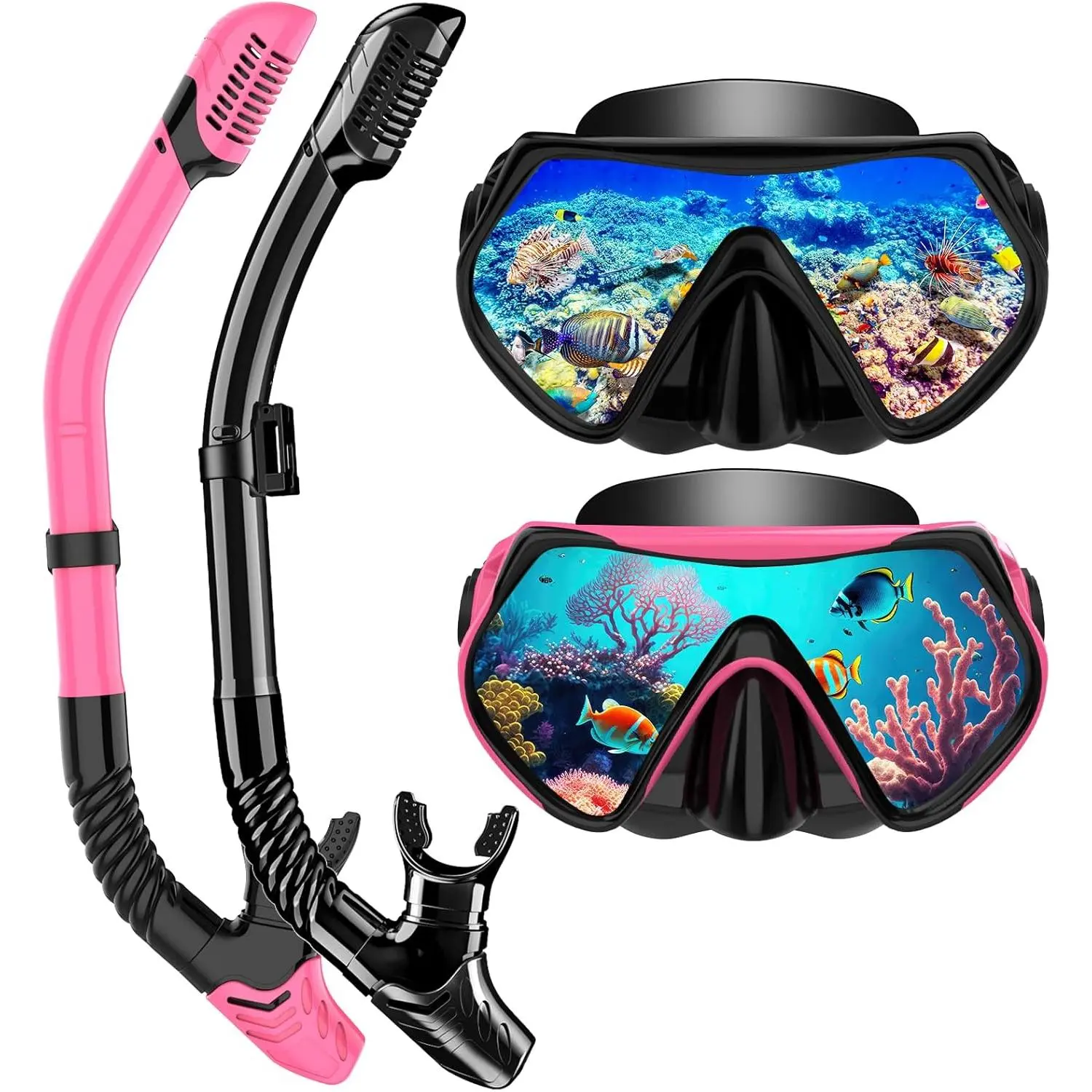 Snorkeling Gear for Adults, Snorkel Set Scuba Diving mask Dry-Top, Adult Swimming Goggles with Nose Cover,  Tempered Glass Panoramic Anti-Leak Anti-Fog