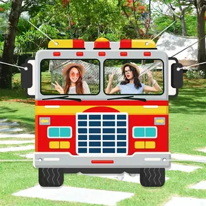 Fire Truck Photo Prop Banner Backdrop, Polyester Background for Party Birthday Anniversary Event, Realistic Design No Power Needed